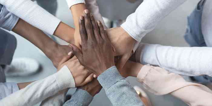 team members with stacked hands